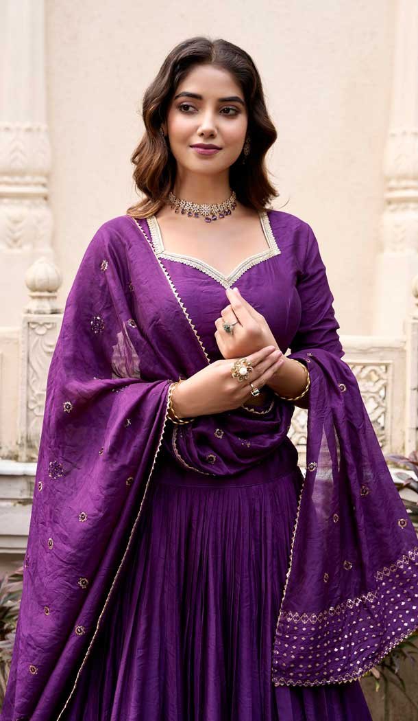 Dark Purple Chanderi Plain Traditional Party Wear Lehenga Choli - 11082198678