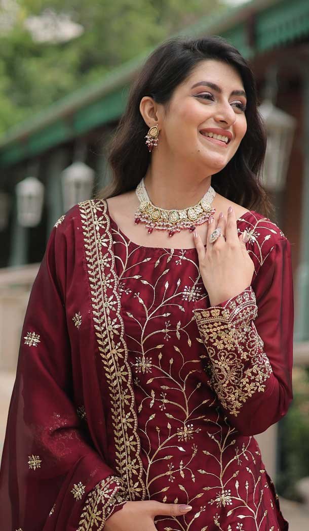 Maroon Rangoli Silk Embroidery Party Wear Palazzo Salwar Suit - 11042198355