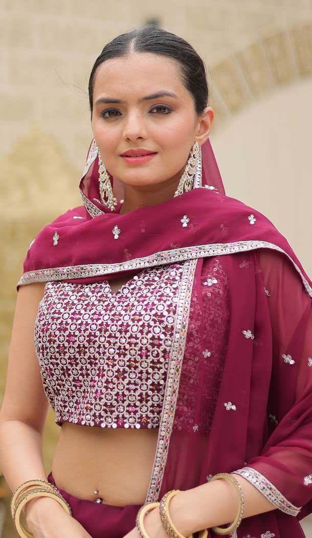 Faux Georgette Resham Work Party Wear Lehenga Choli In Wine - 11062198492