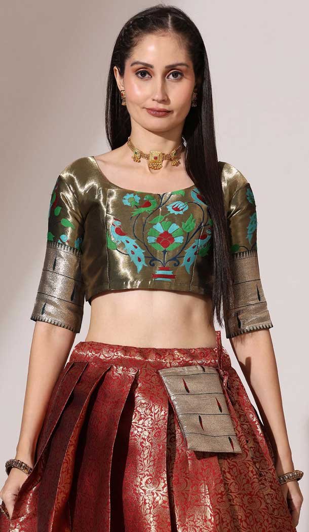 Maroon Lichi Silk Weaving Work Traditional Wear Lehenga Choli - 11092198741