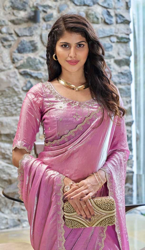 Satin Silk Hand Work Party Wear Saree In Lavender - 11213199658