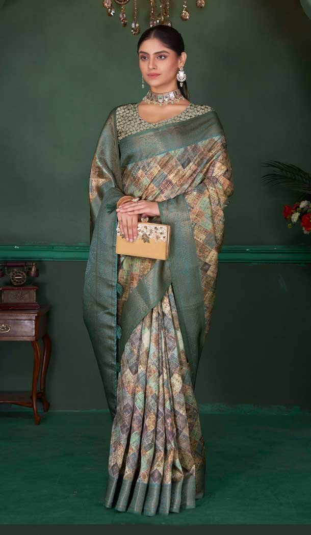 Soft Silk Digital Print Work Traditional Wear Saree In Multi Color - 11097198780
