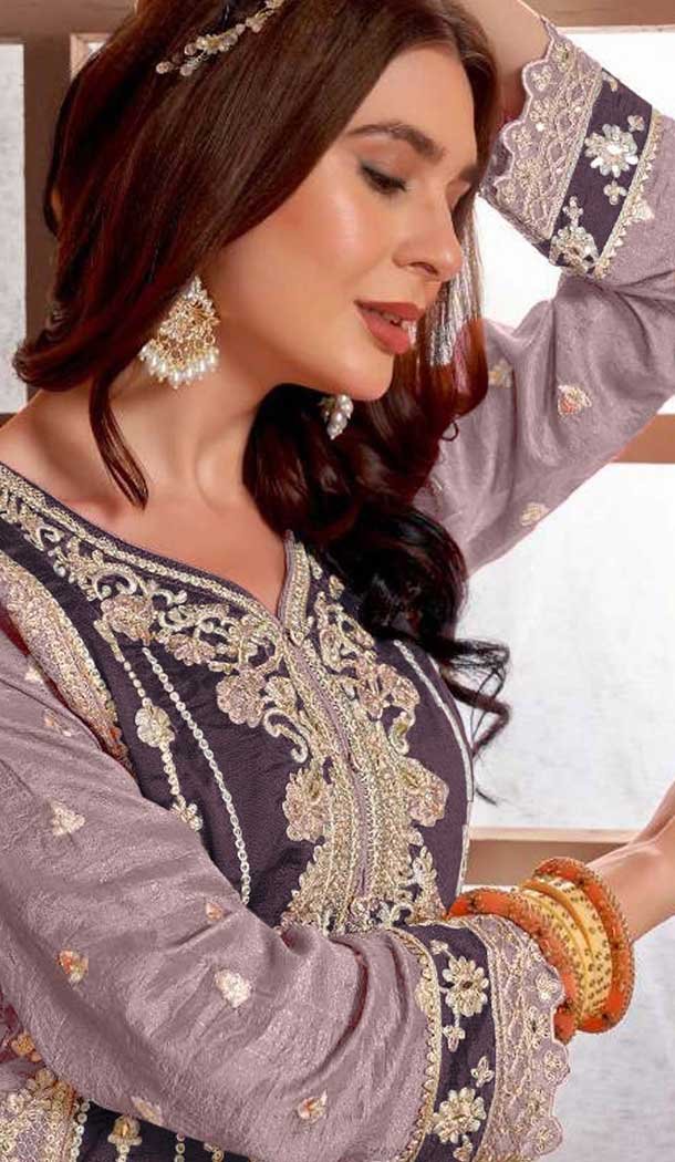 Purple PV Vichitra Embroidered Pakistani Style Salwar Suit - 11053198436