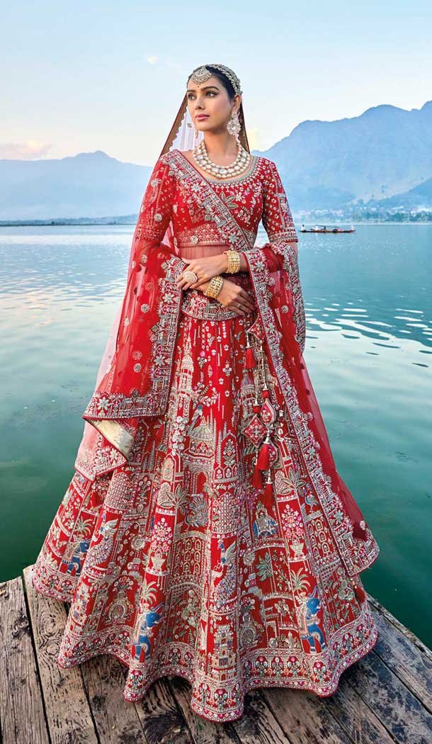Silk Embroidered Wedding Wear Designer Bridal Lehenga Choli In Red - 11103198834