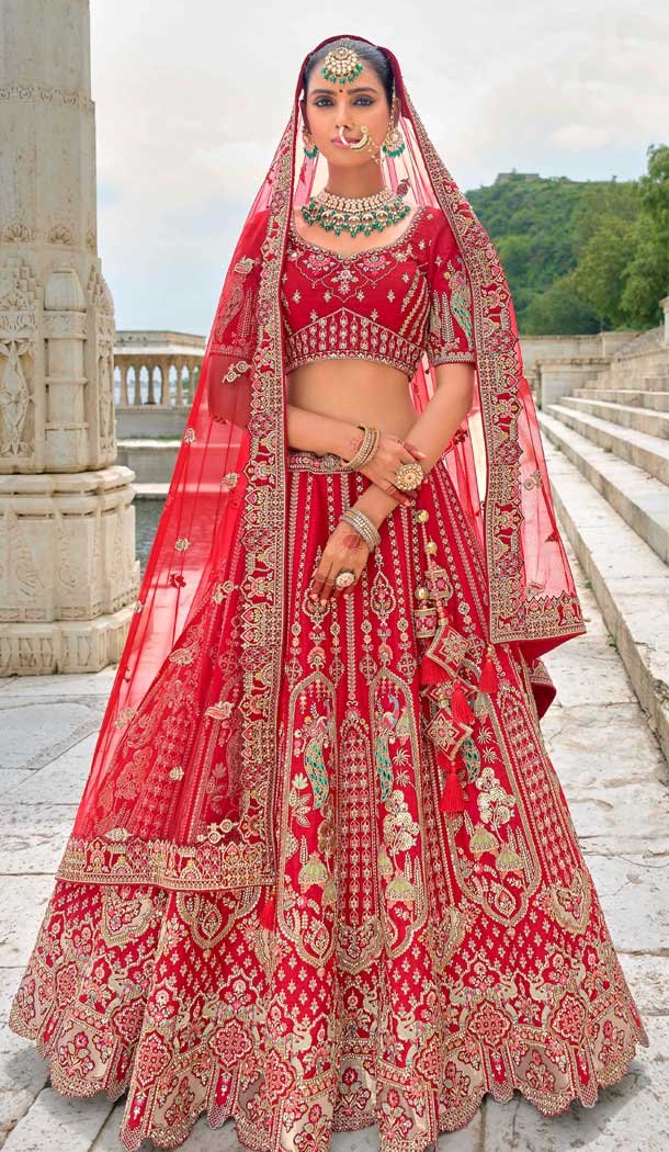 Wedding Wear Red Silk Embroidered Designer Bridal Lehenga Choli - 11103198843