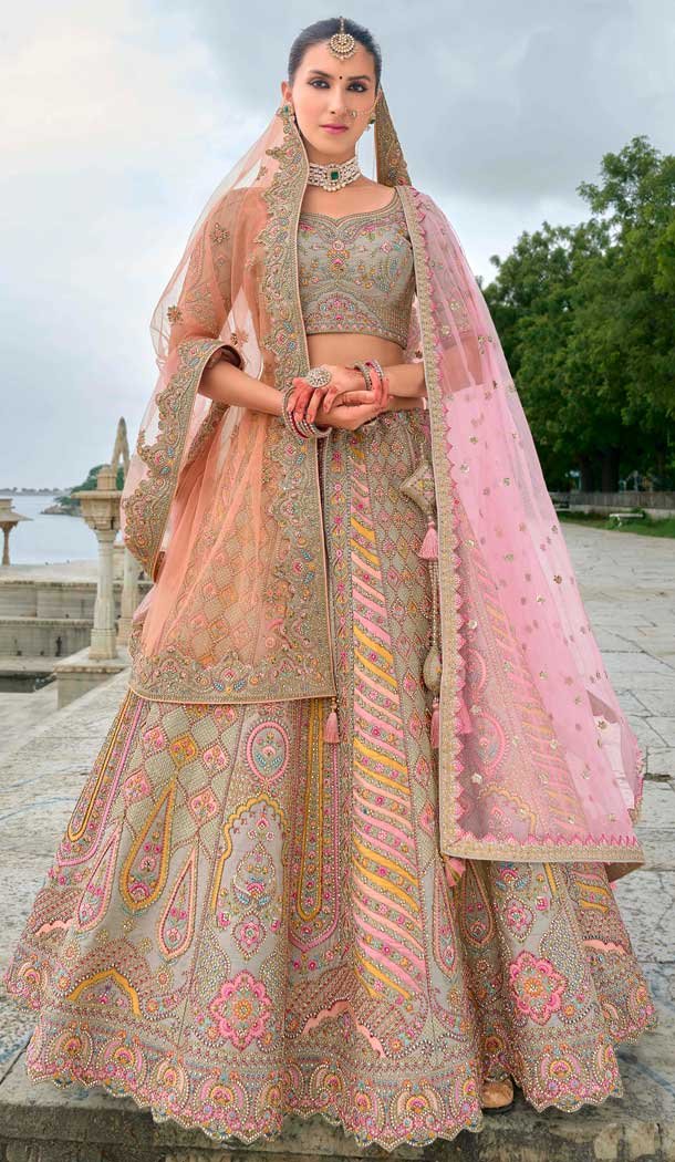 Silk Embroidered Wedding Wear Designer Bridal Lehenga Choli In Multi Color - 11103198845