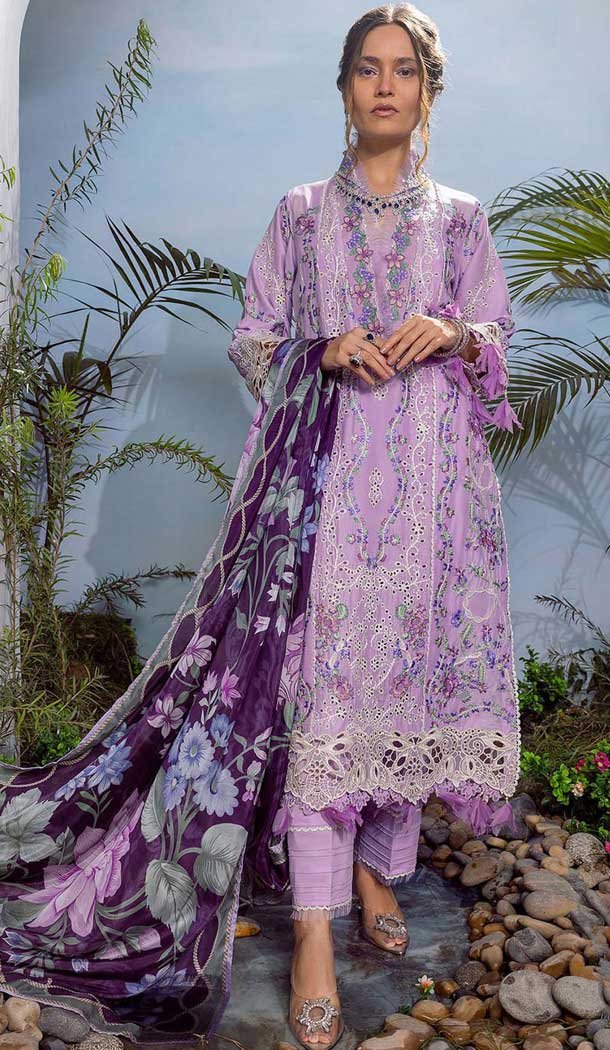 Cotton Embroidered Party Wear Salwar Kameez In Lavender - 11192199543