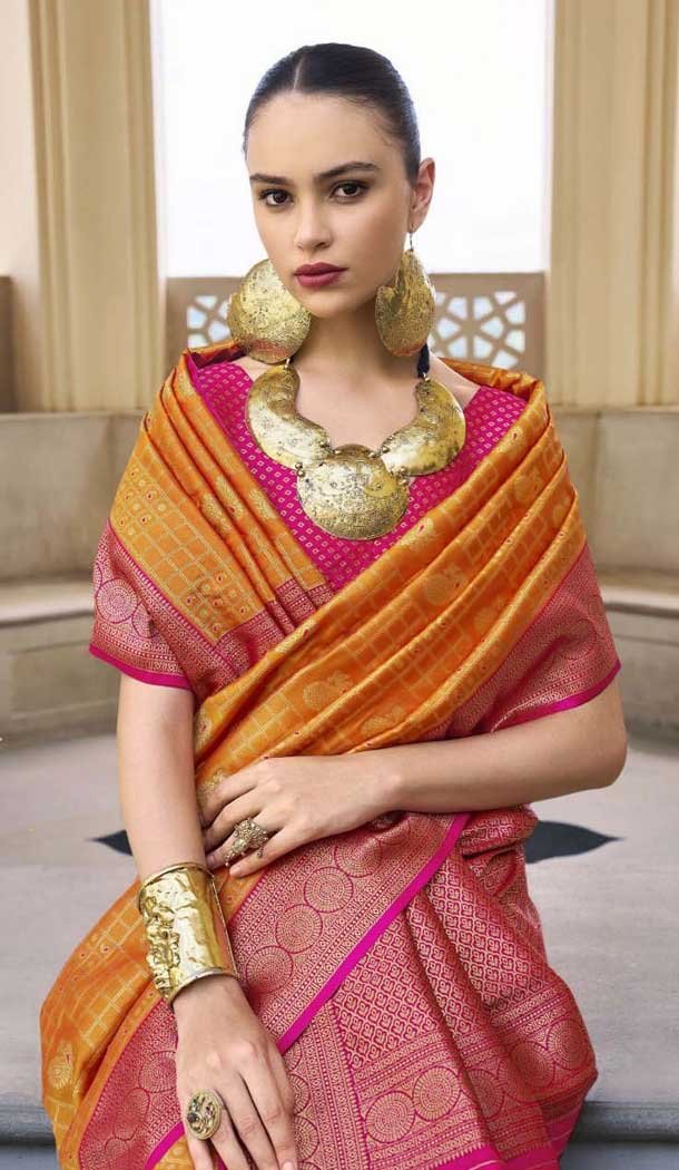 Mustard Silk Kanjivaram Weaving Work Traditional Wear Saree - 11176199447
