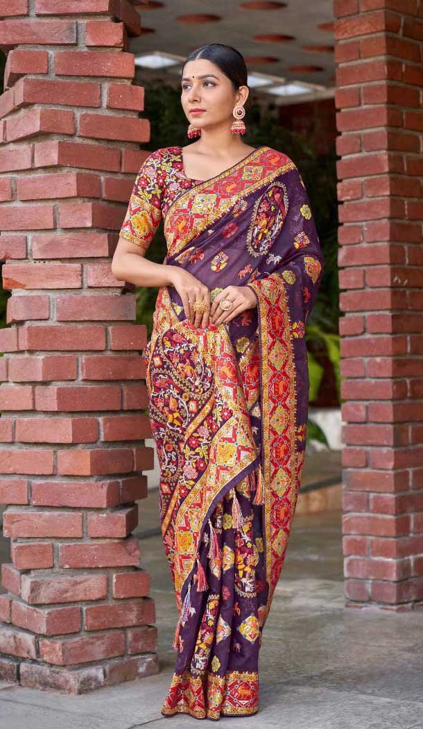 Cotton Silk Printed Designer Party Wear Saree In Purple - 11204199599