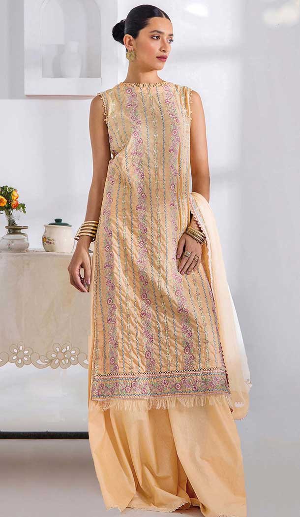 Cream Cotton Embroidered Pakistani Style Salwar Kameez - 11229199774