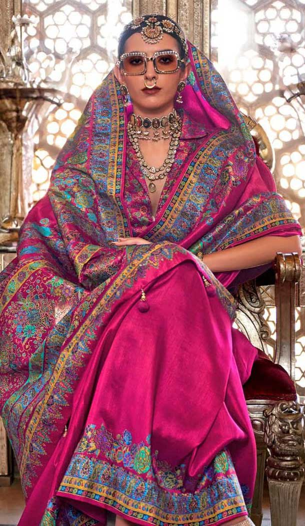 Rani Pink Silk Resham Work Party Wear Saree - 11274200039