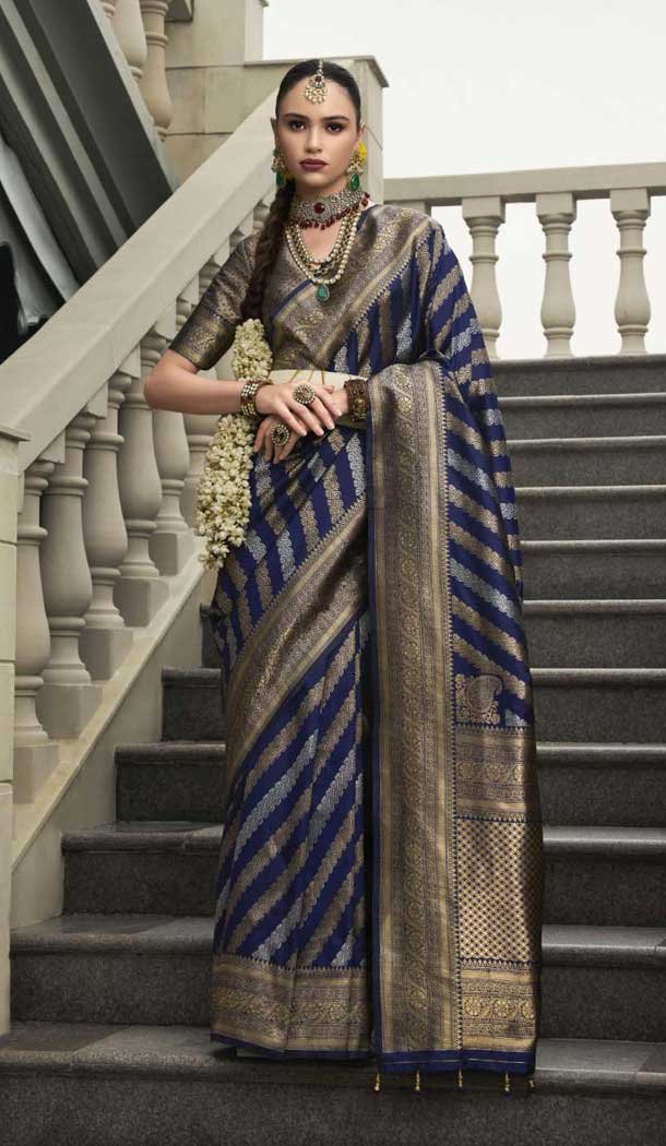 Viscose Silk Weaving Work Party Wear Saree In Navy Blue - 11275200045