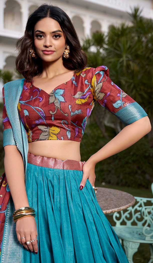 Dola Silk Printed Traditional Wear Lehenga Choli In Firozi Blue - 11280200061
