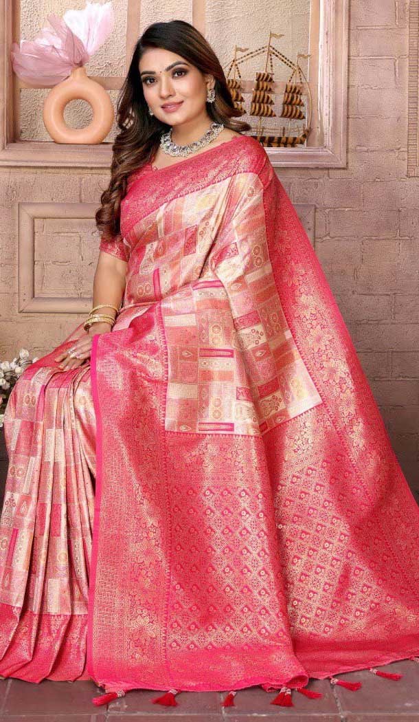 Banarasi Silk Woven Work Traditional Wear Saree In Peach - 11261199959