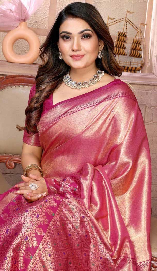 Banarasi Tissue Silk Woven Work Traditional Wear Saree In Pink - 11263199972