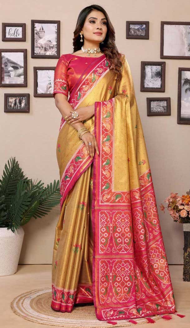 Banarasi Silk Woven Work Party Wear Saree In Light Mustard - 11264199979