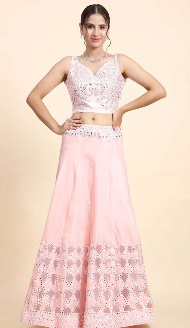 Pink Silk Embroidered Party Wear Lehenga Choli - 11287200086