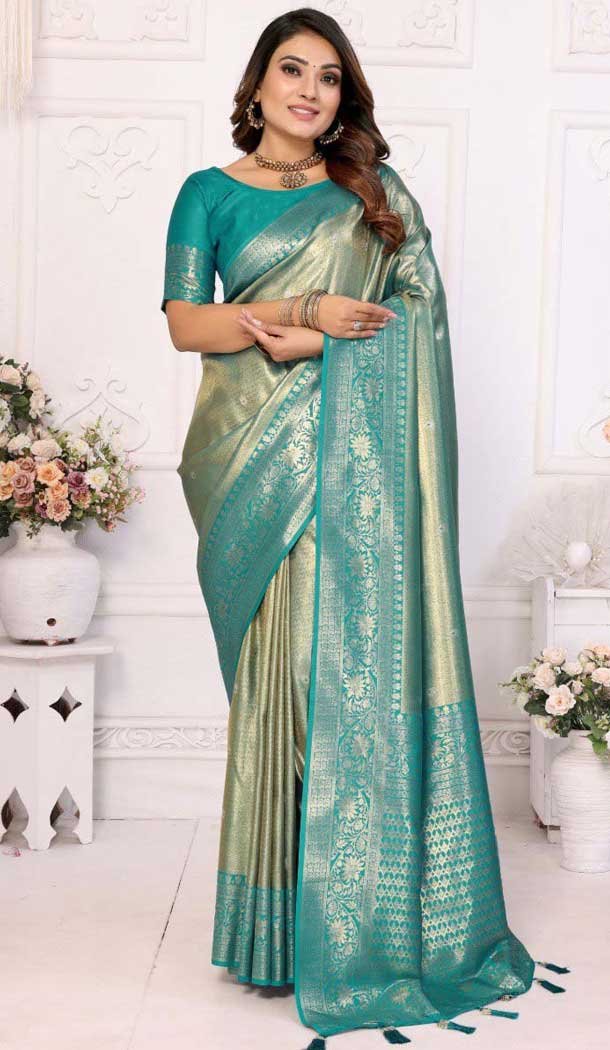 Banarasi Silk Zari Work Traditional Wear Saree In Sea Green - 11257199936 Banarasi Silk Zari Work Traditional Wear Saree In Sea Green - 11257199936