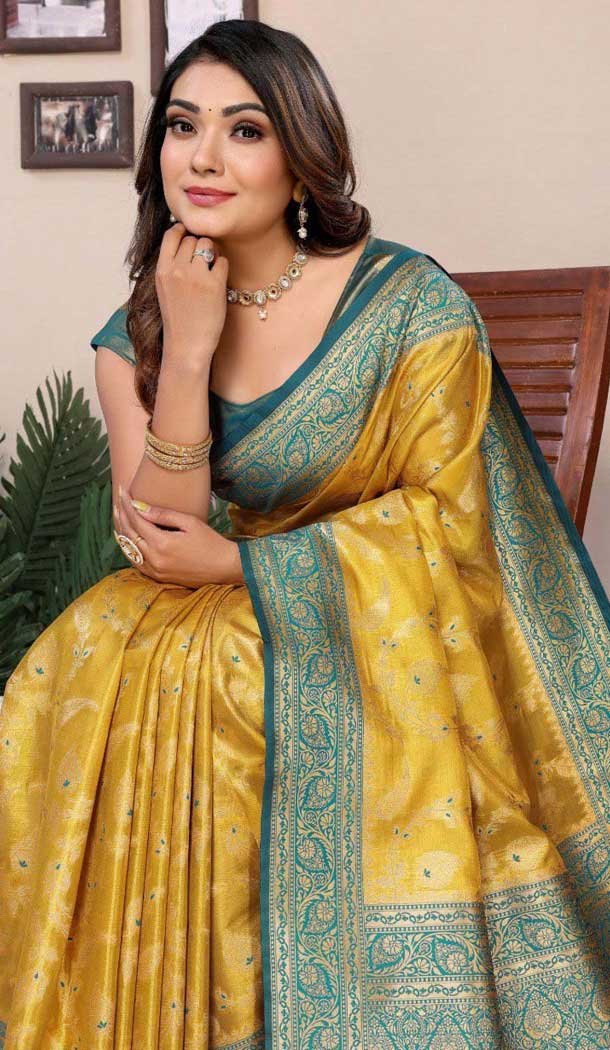 Tissue Silk Woven Work Traditional Wear Saree In Multi Color - 11258199938
