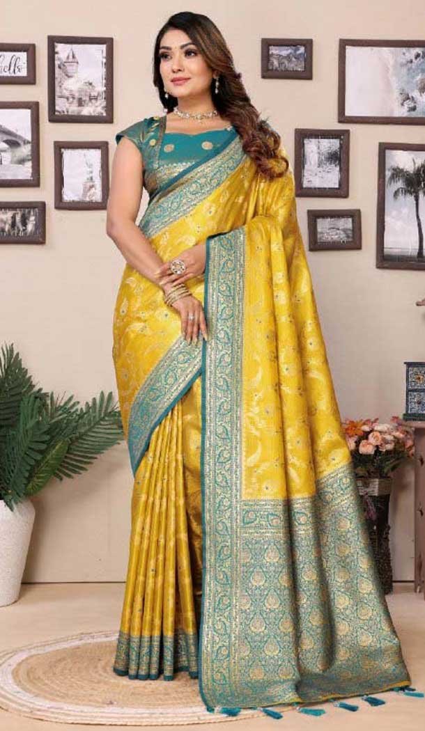 Tissue Silk Woven Work Traditional Wear Saree In Multi Color - 11258199938