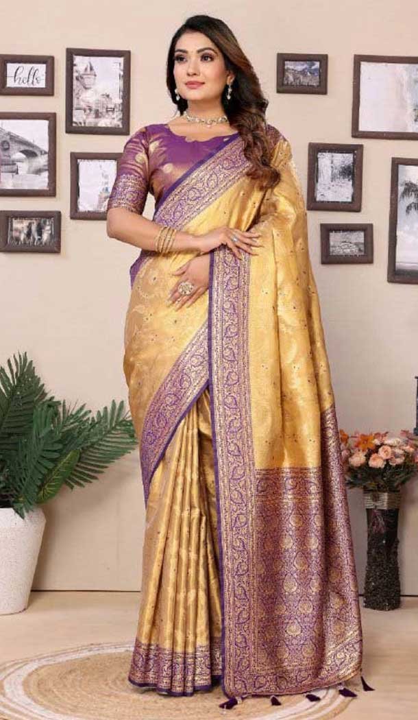 Multi Color Woven Work Tissue Silk Traditional Wear Saree - 11258199939
