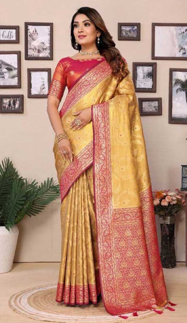 Multi Color Banarasi Tissue Silk Woven Work Traditional Wear Saree - 11258199940