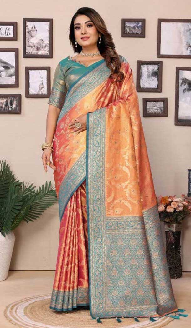 Designer Multi Color Tissue Silk Woven Work Traditional Wear Saree - 11258199941