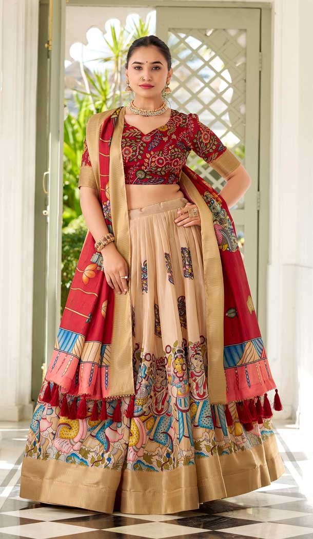 Red Dola Silk Printed Traditional Party Wear Lehenga Choli - 11326200320