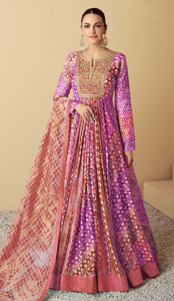 Multi Color Muslin Printed Party Wear Gown With Dupatta - 11385200580