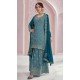Aqua Blue Chinon Embroidery Work Party Wear Sharara Suit - 11472201233