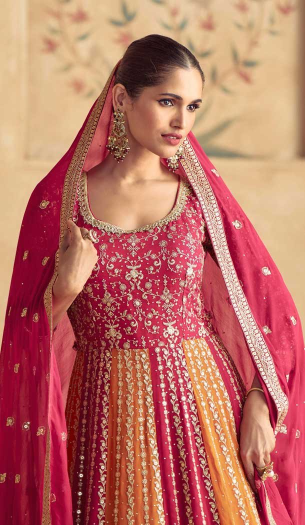 Georgette Zari Work Designer Wear Anarkali Suit In Multi Color - 11486201277