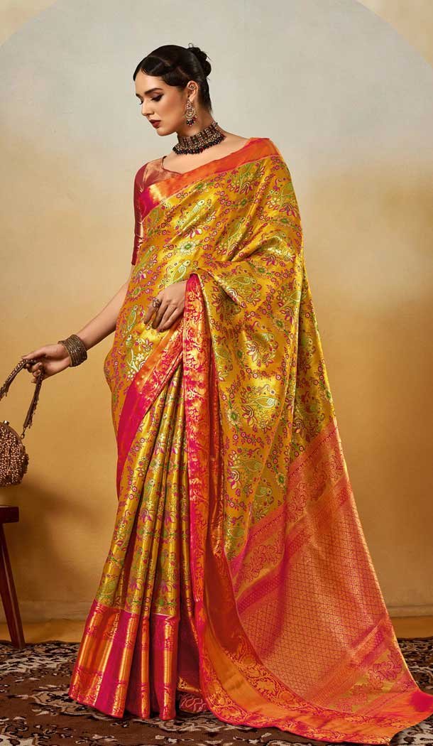 Yellow Banarasi Silk Weaving Work Traditional Wear Saree - 11291200108