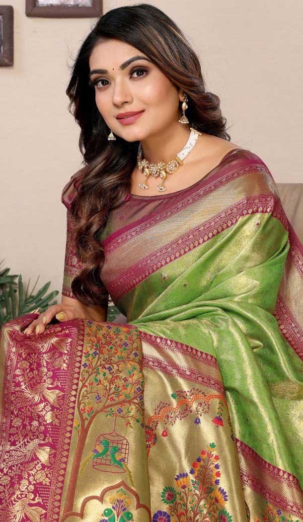 Banarasi Tissue Silk Jacquard Work Ethnic Wear Saree In Light Green - 11266199991