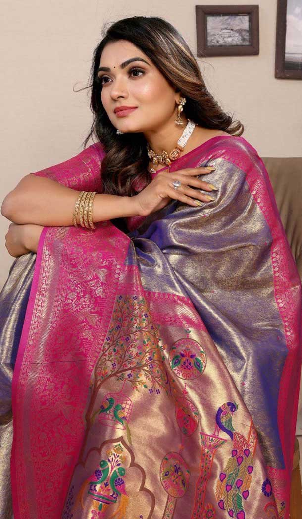 Banarasi Tissue Silk Jacquard Work Ethnic Wear Saree In Purple - 11266199993