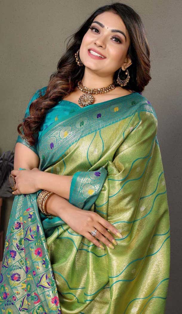 Light Green Banarasi Tissue Silk Jacquard Work Ethnic Wear Saree - 11268200006