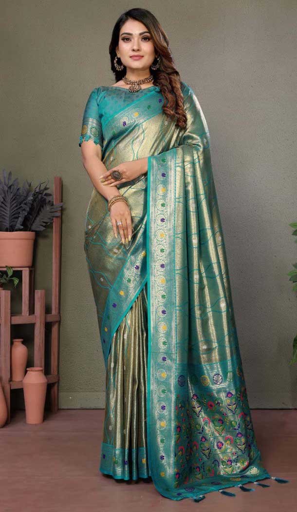 Multi Color Banarasi Tissue Silk Jacquard Work Ethnic Wear Saree - 11268200008