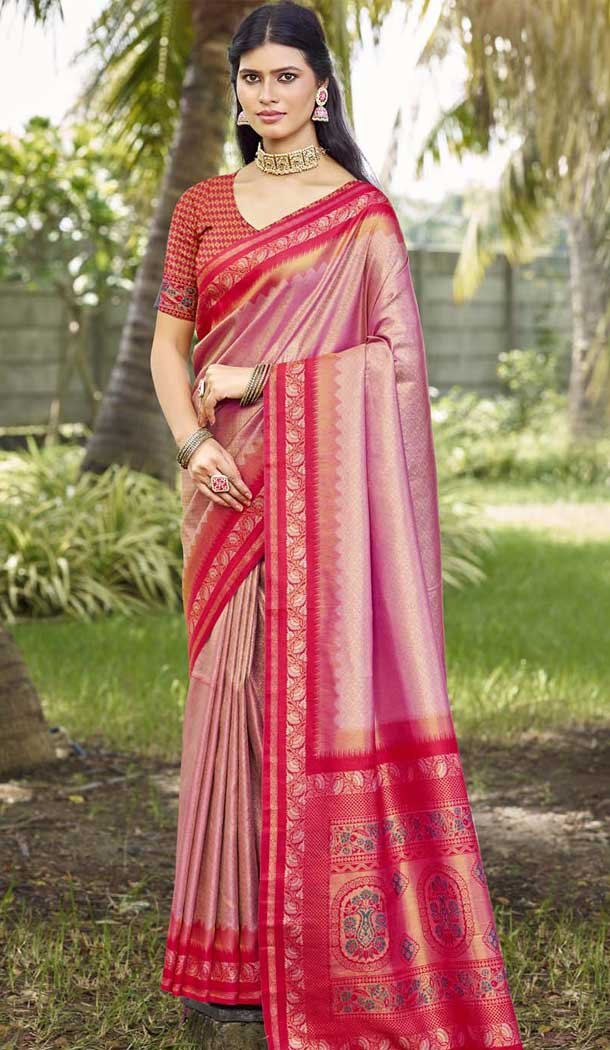 Pink Art Silk Woven Work Designer Party Wear Saree - 11391200608