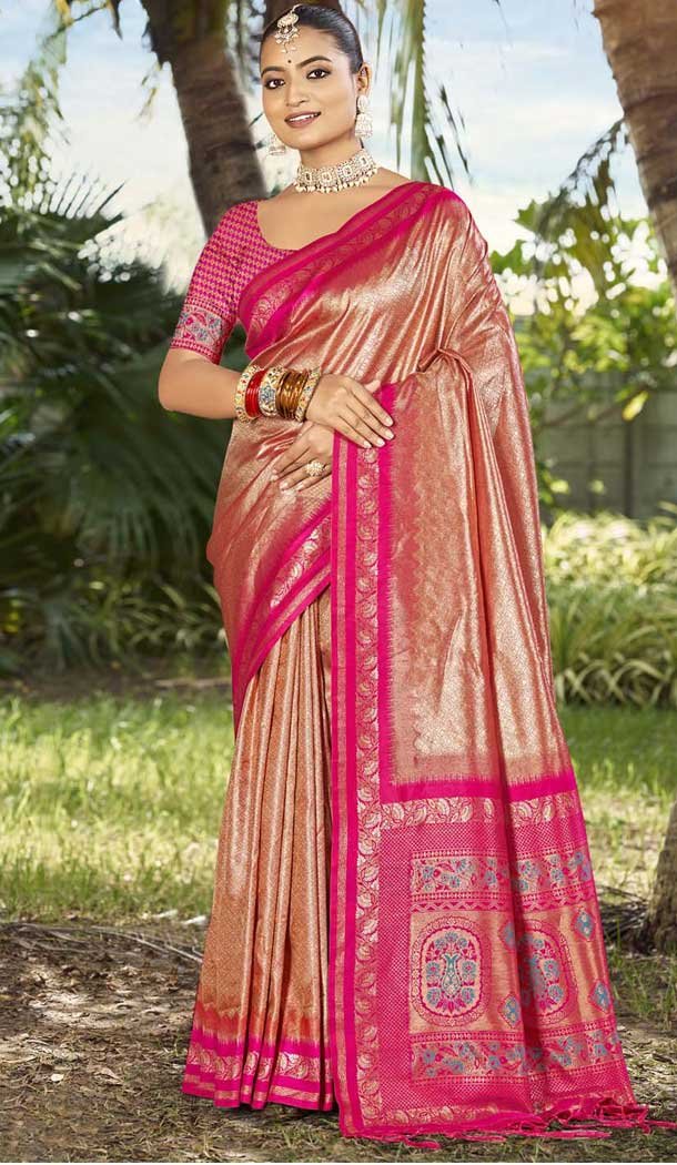 Rust Art Silk Woven Work Designer Party Wear Saree - 11391200609