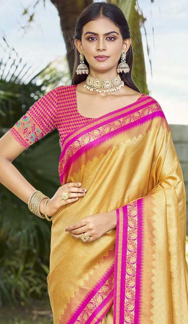 Gold Art Silk Woven Work Designer Party Wear Saree - 11391200610