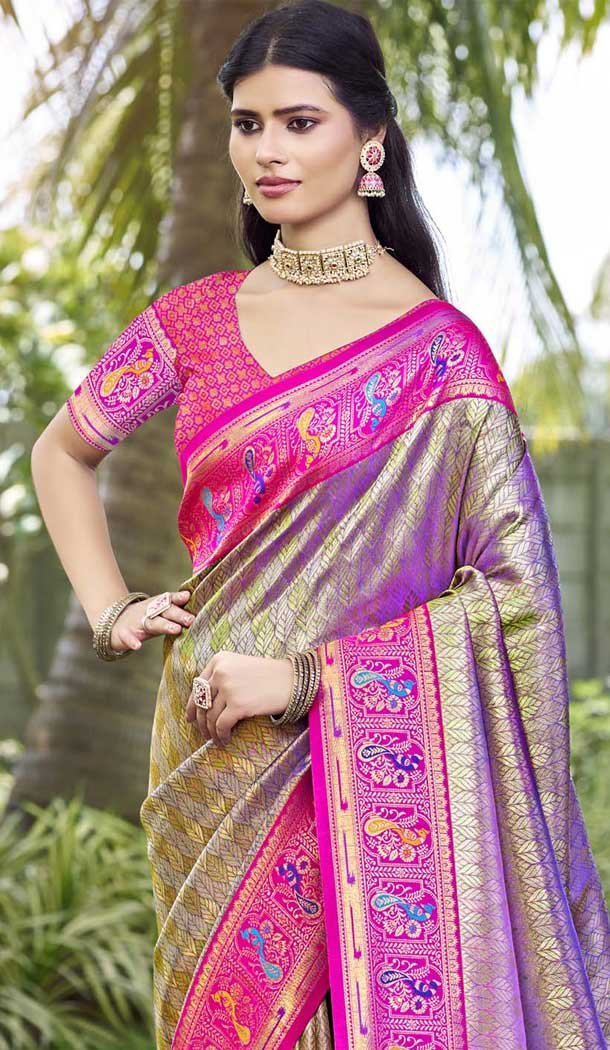 Art Silk Weaving Zari Work Party Wear Saree In Purple - 11392200617
