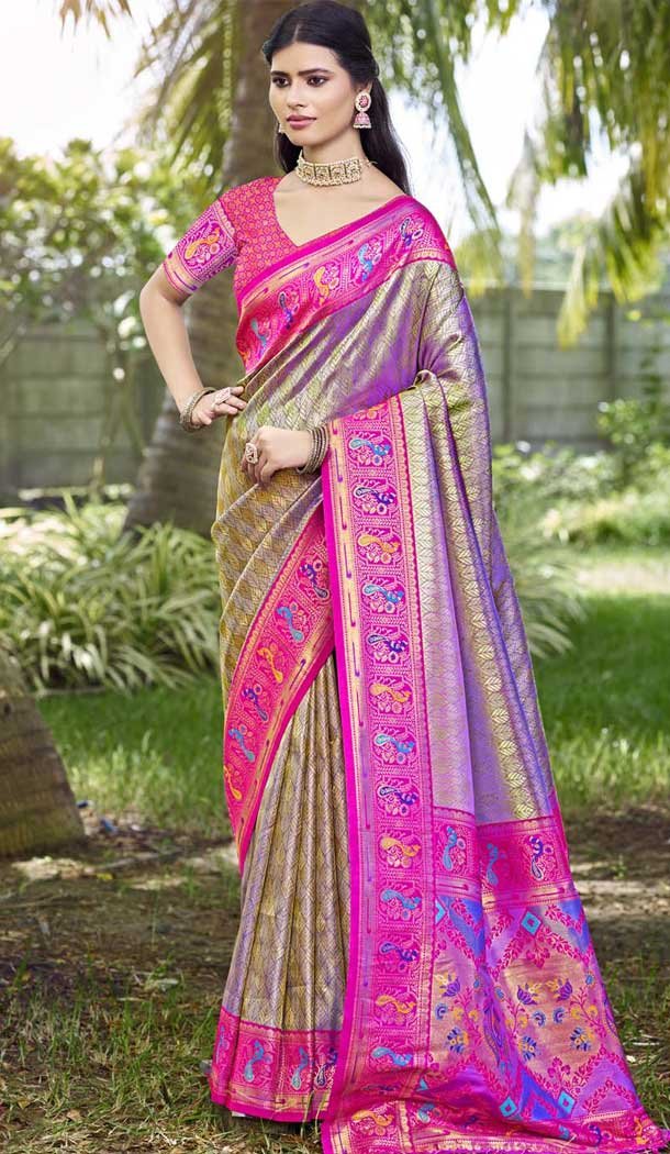 Art Silk Weaving Zari Work Party Wear Saree In Purple - 11392200617
