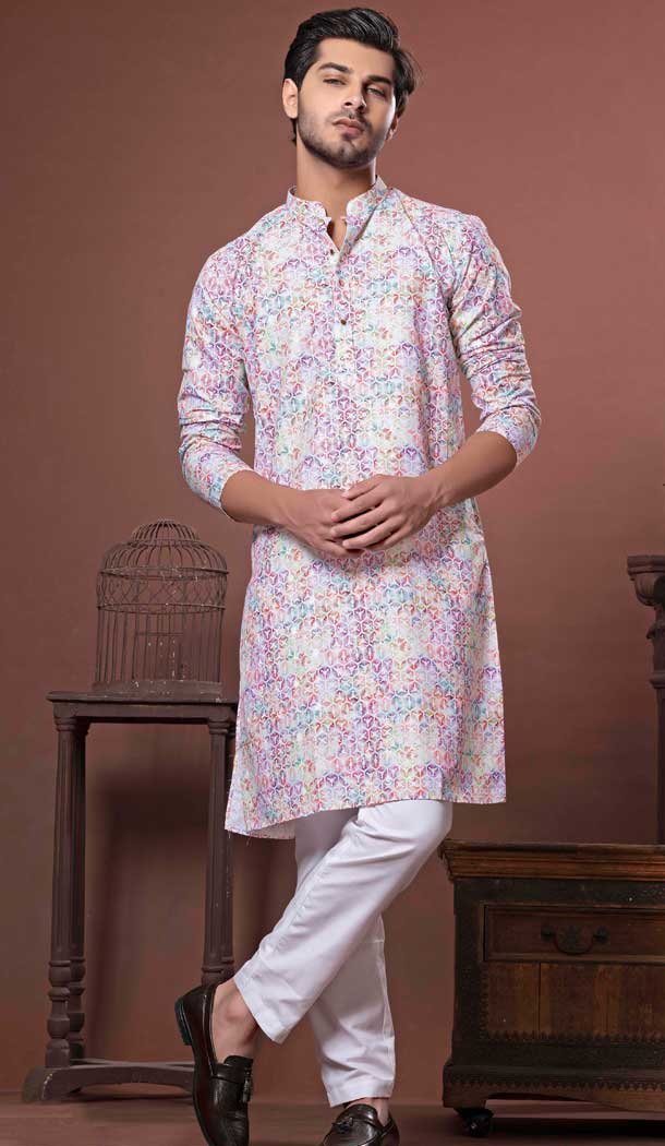 Multi Color Soft Cotton Digital Print Work Party Wear Men Kurta Pajama - 11468201062