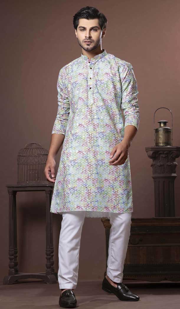 Multi Color Cotton Digital Print Work Party Wear Men Kurta Pajama - 11468201066