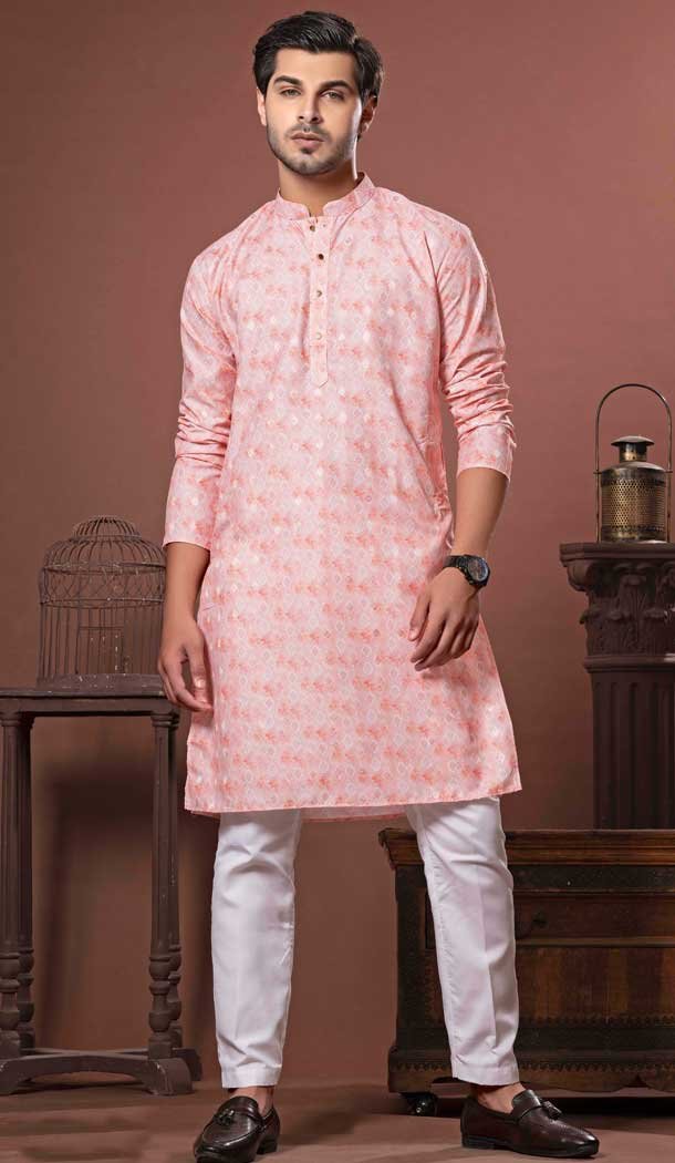 Pink Tie Die Cotton Digital Print Work Party Wear Men Kurta Pajama - 11468201088