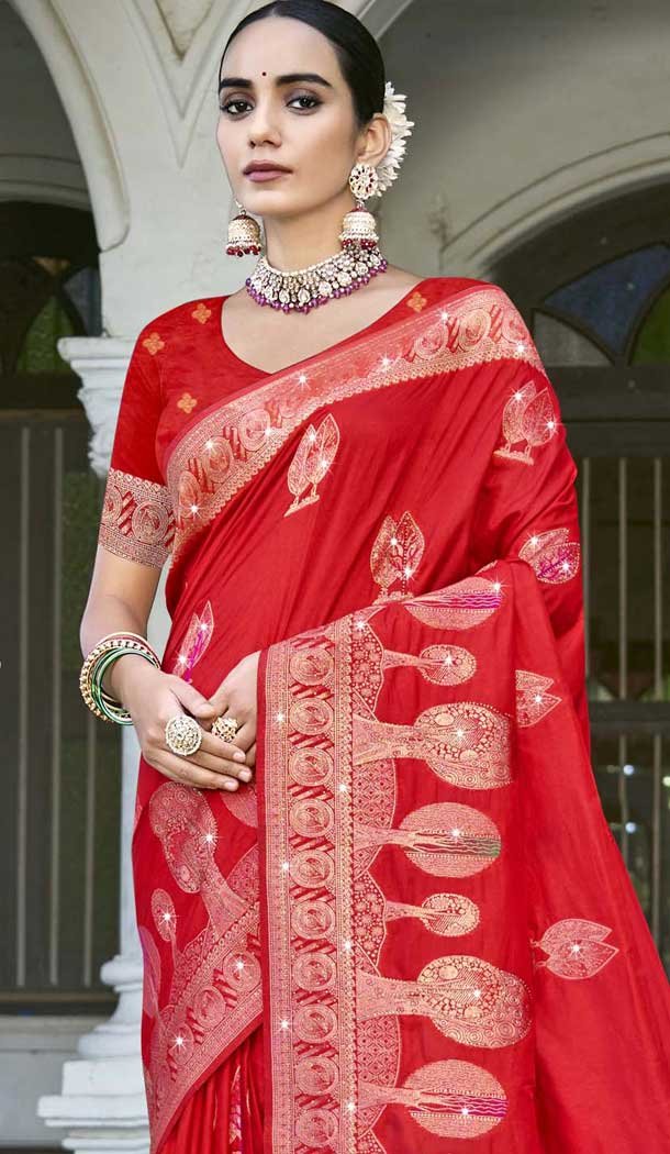 Red Art Silk Resham Work Festival Wear Saree - 11395200635