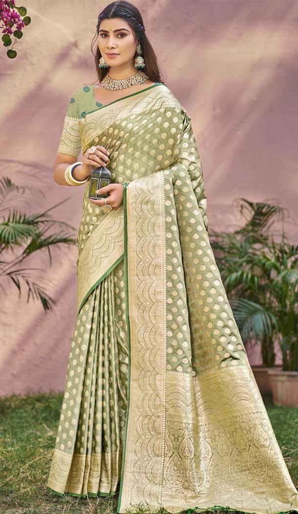 Pista Green Art Silk Printed Work Traditional Wear Saree - 11411200683