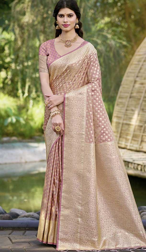 Mauve Art Silk Weaving Work Traditional Party Wear Saree - 11413200694