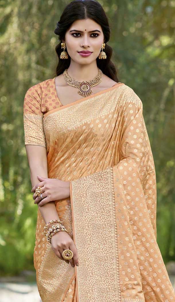 Dark Peach Art Silk Weaving Work Traditional Party Wear Saree - 11413200696