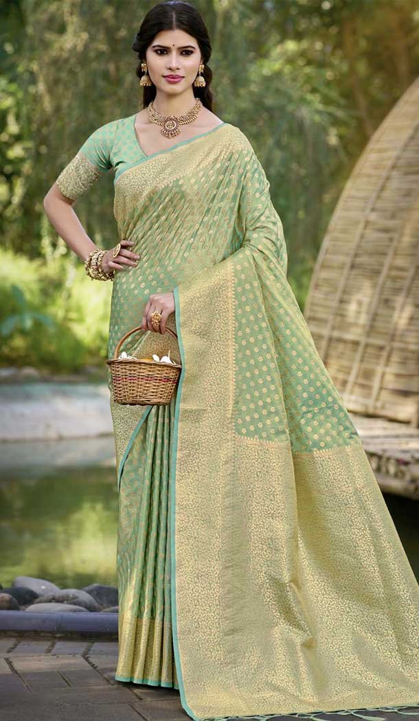 Sea Green Art Silk Weaving Work Traditional Party Wear Saree - 11413200697