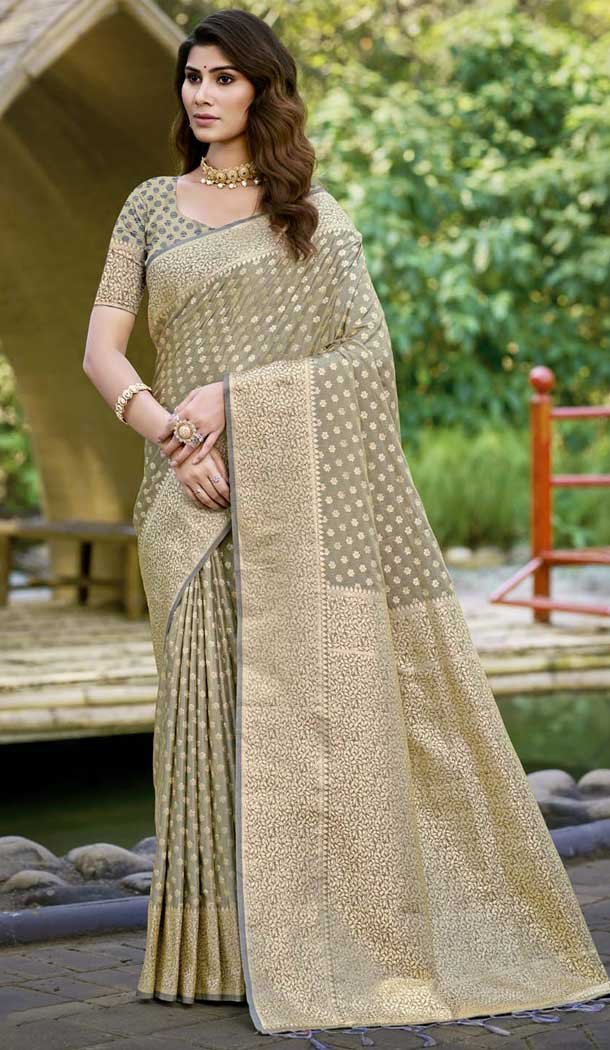 Grey Art Silk Weaving Work Traditional Party Wear Saree - 11413200699